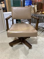 Mocha Leather Rolling Office Chair, Walnut Arm