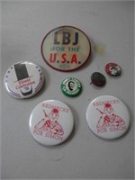 Group of 7-political & sports pins-old LBJ motion