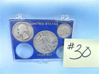 (3 pcs.) 1942 All Silver Coins, 10-Cent, 25-Cent,