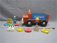 Children's Wooden Toy Train & Road Sign Accessorie