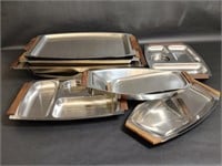 Stainless Steel Wood Handle Trays Divided Dishes