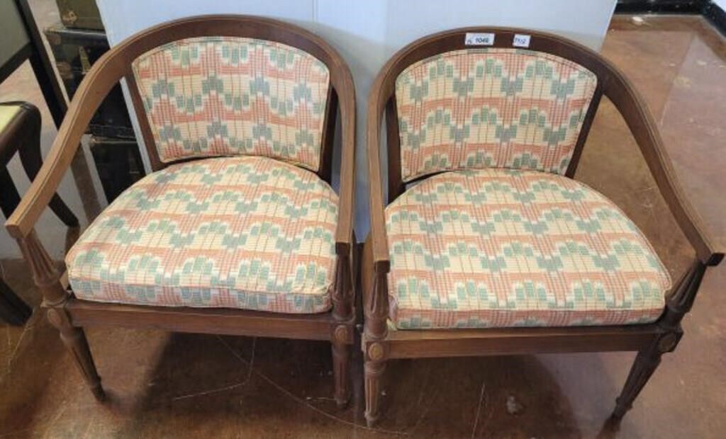 PR BARREL BACK ARM CHAIRS W/ UPHOLSTERED BACK/SEAT