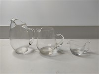3 Vintage Clear Glass Pitchers, Various Sizes