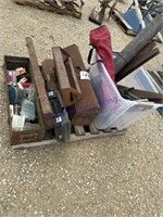 PALLET--TOOL BOXES, HARDWARE, TOTE W/HAND SAWS