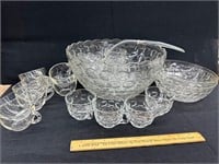 Glass punch bowl and cups