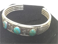 Heavy sterling & turquoise Native American cuff