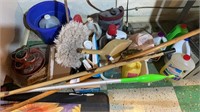 Variety of cleaning supplies, mop, swiffer &