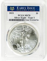 Coin 2021 Silver Eagle T1 Early Issue-PCGS MS70