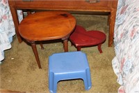 3 Footstools including 1 Heart Shaped, 1 with PIne