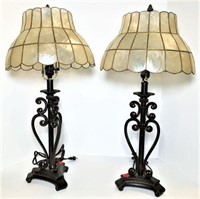 Pair of Iron Base Lamps with Capiz Shades
