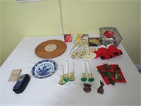 Plates, Christmas items, and cell phone