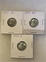 Set of 3 steel 1943 pennies.