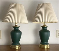 Pair of Ceramic  and Brass Lamps w/ Pleated Shades