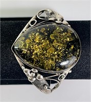Sterling Green Amber Cuff 24 Grams (Amazing)