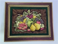 Framed Rug Hooking Tapestry, Fruit Still Life