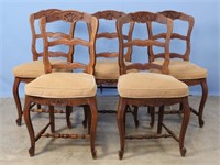 Five French Country Oak Chairs w/ Rush Seats