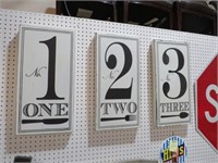 3 WOOD NUMBERED KITCHEN SIGNS
