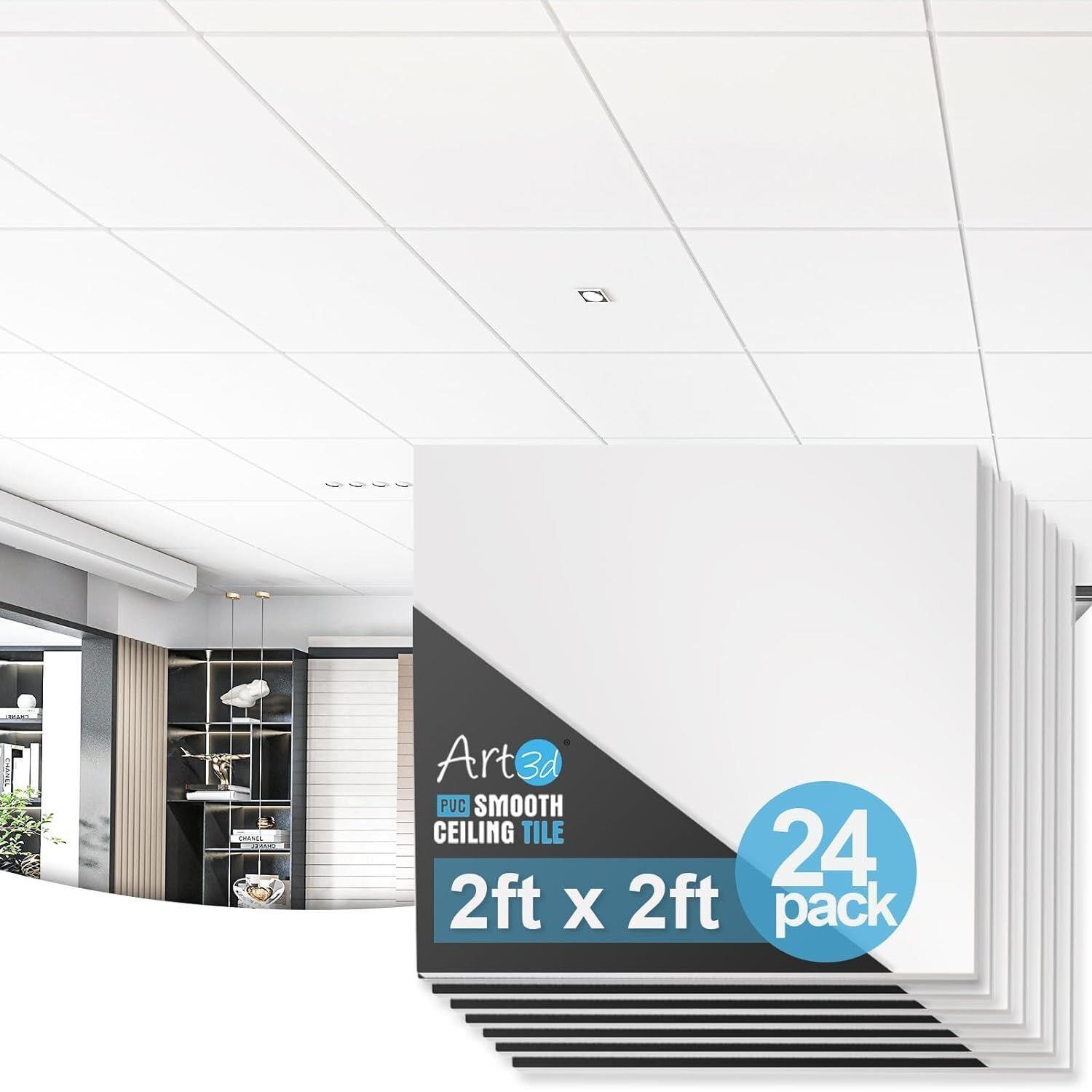 Art3d 24-Pack Smooth Drop Ceiling Tile, 2ft x 2ft