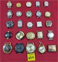 Lot of 24 Wristwatches, No Bands, 1 Pendant Clock