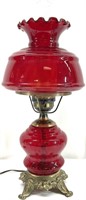 Vtg Ruby Red Glass GWTW Hurricane Lamp