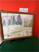 Signed Winter Scene Shirley15 1/2x13 Fredrix Frame