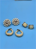 3 Vintage Clip One Earrings