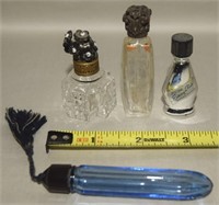 (4) Antique/Vtg Glass Perfume Bottles w/ Blue Vial
