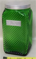 Owens-Illinois Green Ribbed Glass Sugar Canister