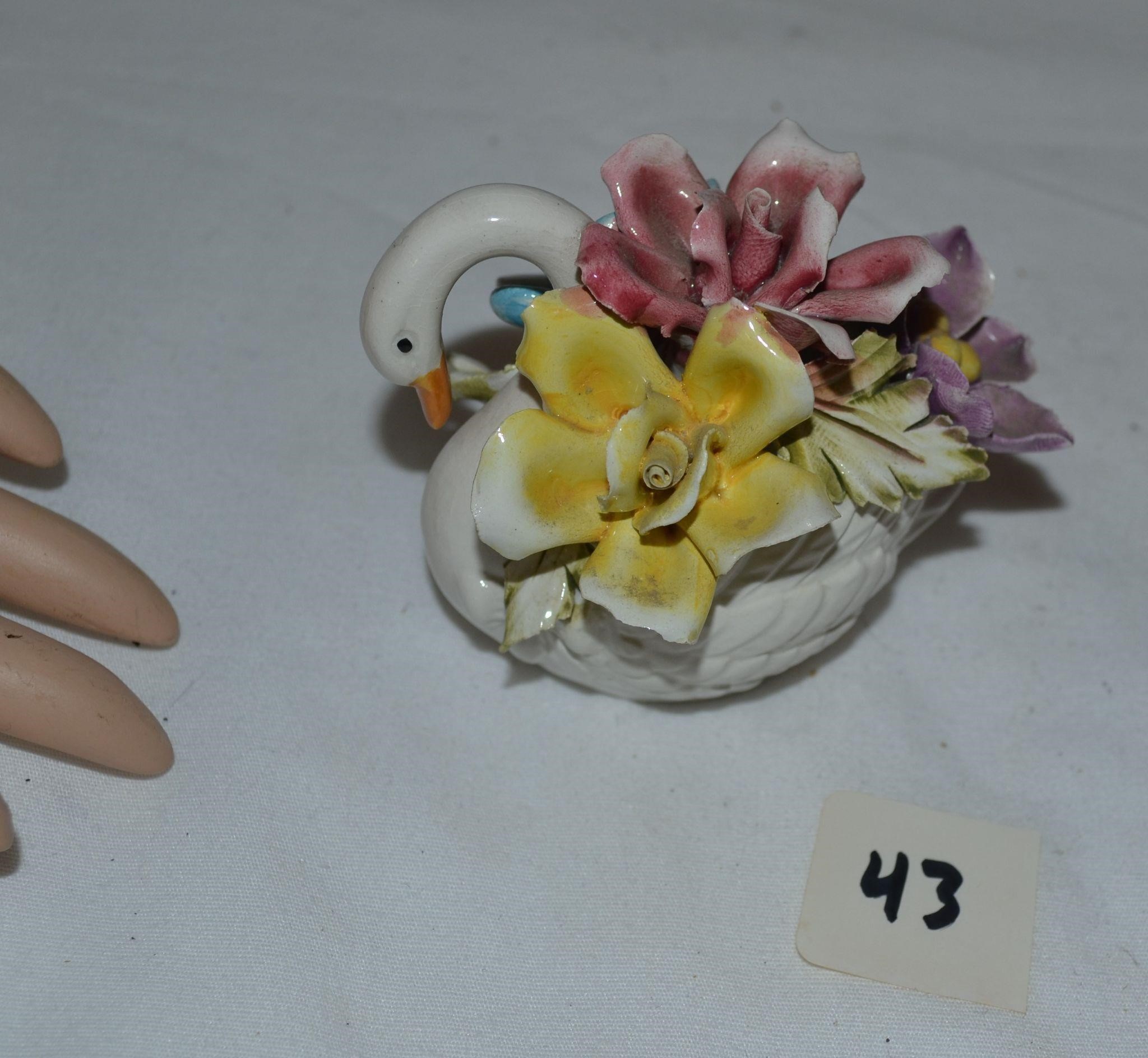 small vtg Capodimonte Porcelain Floral Swan