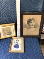 Vintage Framed Art Lot of 3 Antique Portrait