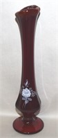 Vtg Fenton Ruby Red Handpainted Art Glass Vase
