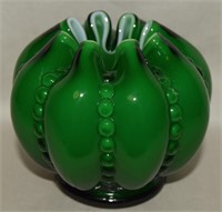 Fenton Tiara Line Overlay Emerald Art Glass Rose