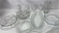 Glass bowl wine glass fish tray vase lot
