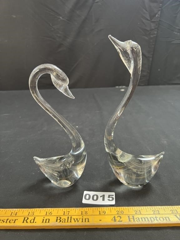 MCM Clear Glass Swan Pair