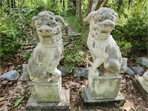 Pair of Concrete Asian Foo Dog Yard Statues