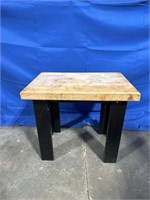 Butcher block end table, dimensions are 23 x 16 x