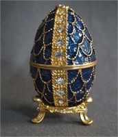 Franklin Mint Faberge Egg Blue Jeweled Ring Box