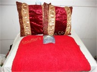 New red throw rug & 2 pillows
