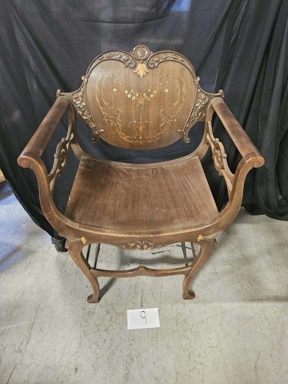 Shell Inlay Curved Ornate Arm Chair