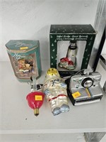 Christmas ornaments and light bulb