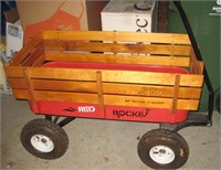 Red Rocket Wagon W/ Wooden Side Rails