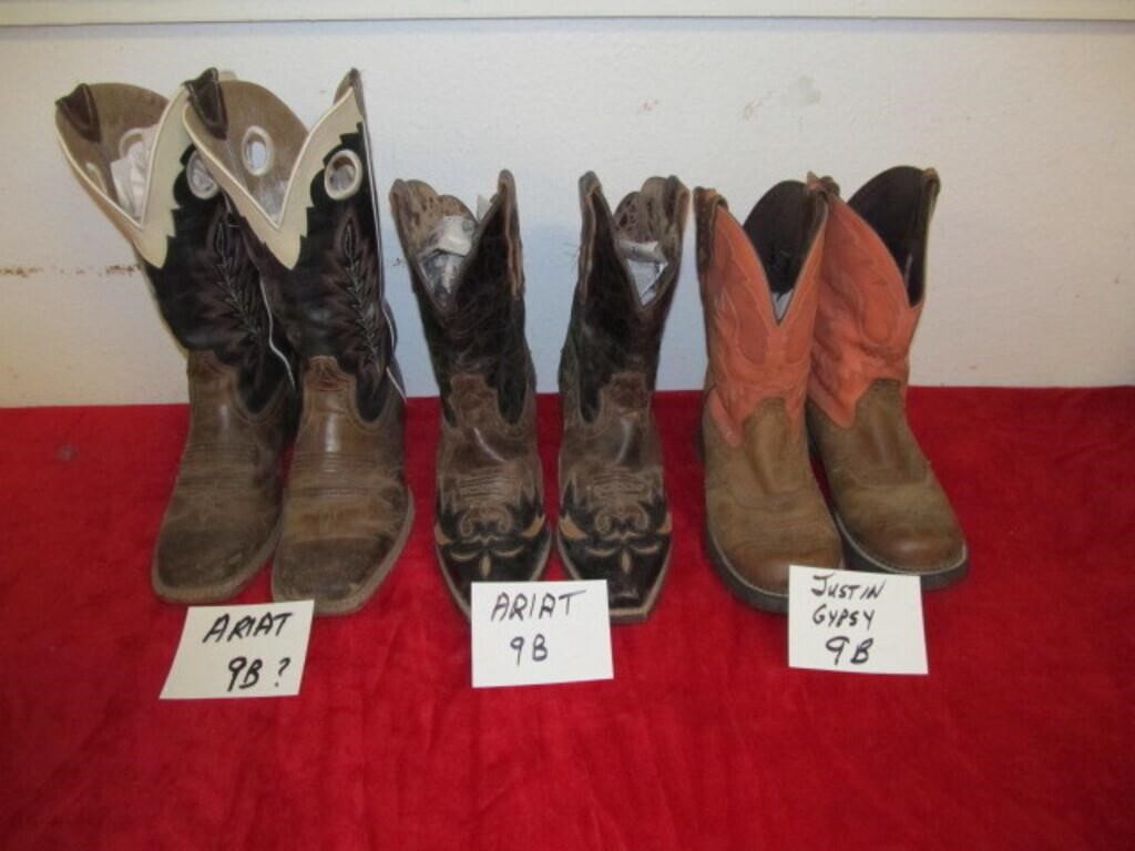 3 Pair Western Style Leather Men's Boots - Size 9