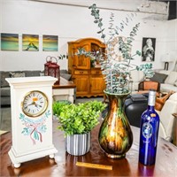 Decorative Clock, Planter, Vase, Cobalt Bottle