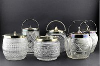 Group of 6 Cut Glass Biscuit Barrels