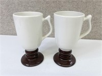 Hall Pottery - Pair of White/Brown Mugs