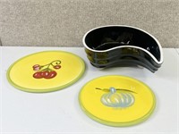 Yellow Plates & Ceramic Black & White Eclipse Bowl