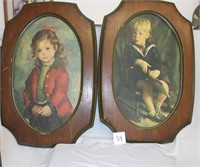 2 WOODEN FRAMED GIRL & BOY PICTURES