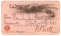 AN 1892 WAGNER PALACE CAR CO. RAILROAD PASS