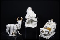 Three Piece Table / Mantel White Santa Set