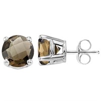 5MM Round Cut Smoky Quartz 1CTW Stud Earrings in S